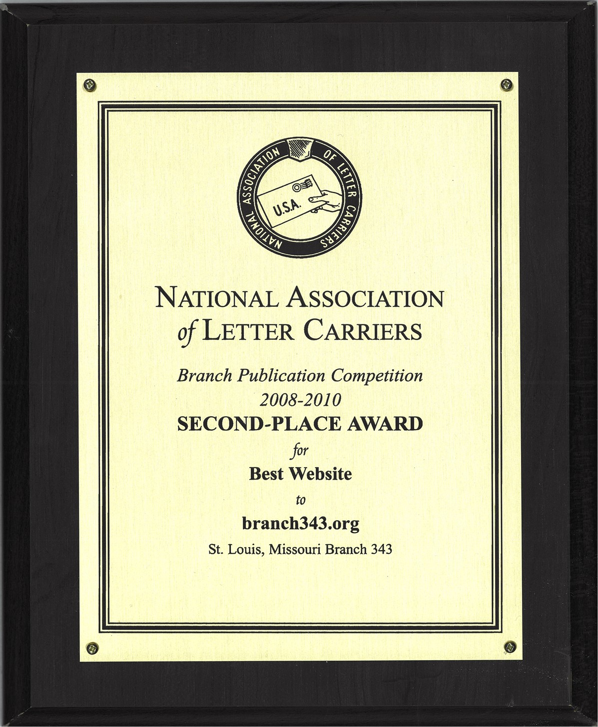 Branch 343 Web Site Award Branch 343 Web Site Award